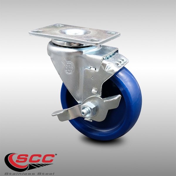 Service Caster 4 Inch SS Solid Polyurethane Swivel Top Plate Caster with Brake SCC-SS20S414-SPUS-TLB - main